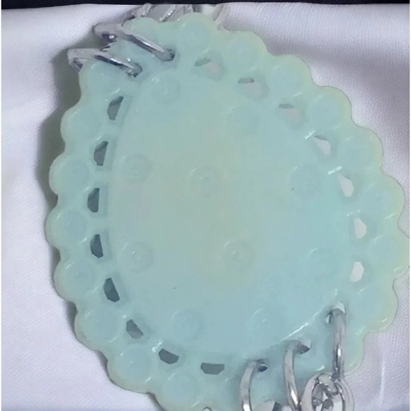 Rhinestone Faux Turquoise Necklace & Earring Silver Tone set - Picture 6 of 7